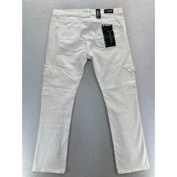 Preme Jeans Mens 40x34 Semi Stacked Fit Cargo Utility White Distressed Denim Y2K - Picture 15 of 15